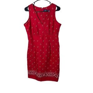 Crazy Horse Womens Size 12 Red White Floral Sleeveless Dress Vintage‎